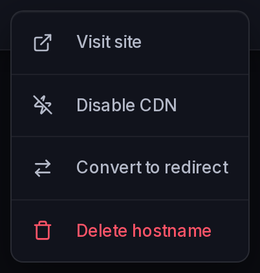 The per-hostname actions menu.