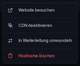 Das Aktionsmenü pro Hostname.