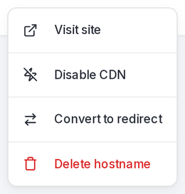The per-hostname actions menu.