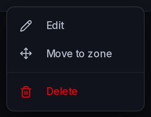 A redirect's actions menu: edit, move to zone, or delete.