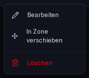 Das Aktionsmenü einer Weiterleitung: bearbeiten, in Zone verschieben oder löschen.