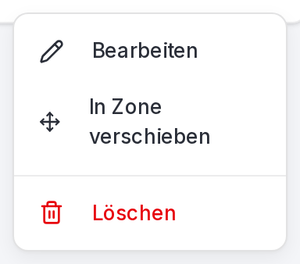 Das Aktionsmenü einer Weiterleitung: bearbeiten, in Zone verschieben oder löschen.