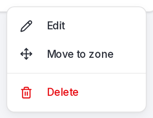A redirect's actions menu: edit, move to zone, or delete.