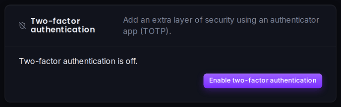 The Two-factor authentication card on the Account page.