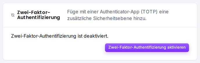 Die Karte „Zwei-Faktor-Authentifizierung“ auf der Konto-Seite.