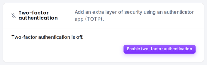 The Two-factor authentication card on the Account page.