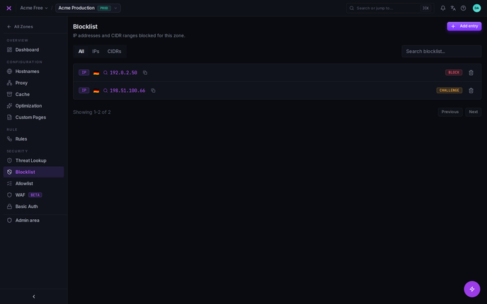 The per-zone blocklist. The allowlist works the same way.