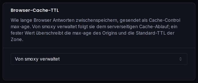 Die Karte „Browser-Cache-TTL“: wie lange Browser die vom CDN ausgelieferten Antworten zwischenspeichern.