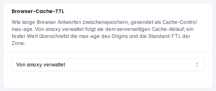Die Karte „Browser-Cache-TTL“: wie lange Browser die vom CDN ausgelieferten Antworten zwischenspeichern.