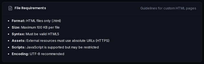 The File Requirements card summarizing format, size and encoding rules.