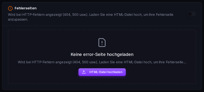 Die Upload-Karte eines Seitentyps: Funktion aktivieren und HTML-Datei hochladen.