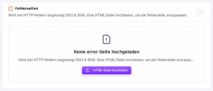 Die Upload-Karte eines Seitentyps: Funktion aktivieren und HTML-Datei hochladen.