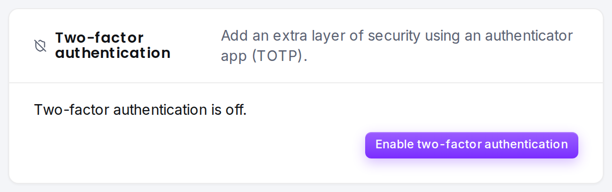 The Two-factor authentication card on the Account page.