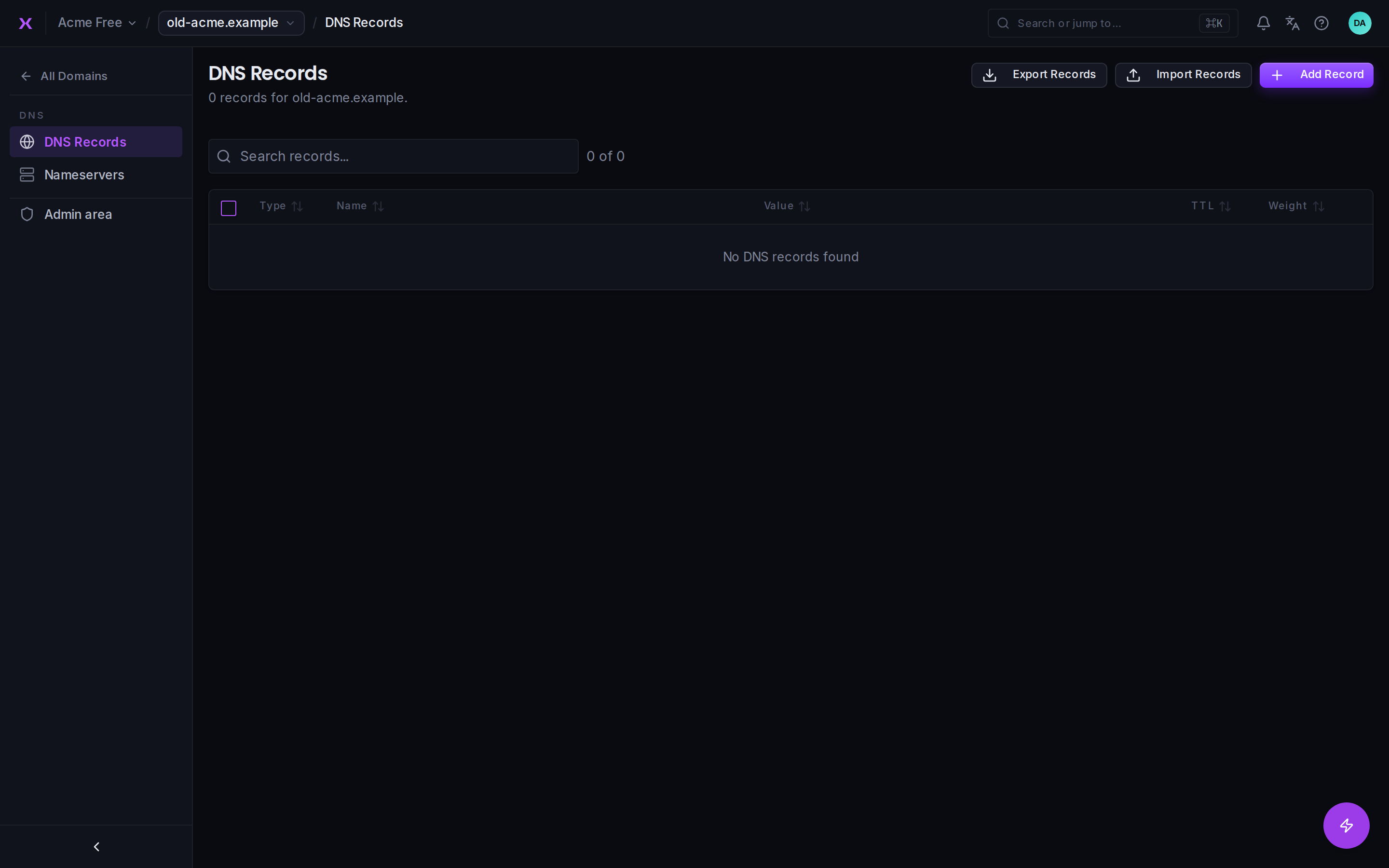 DNS management: edit a domain's DNS records.