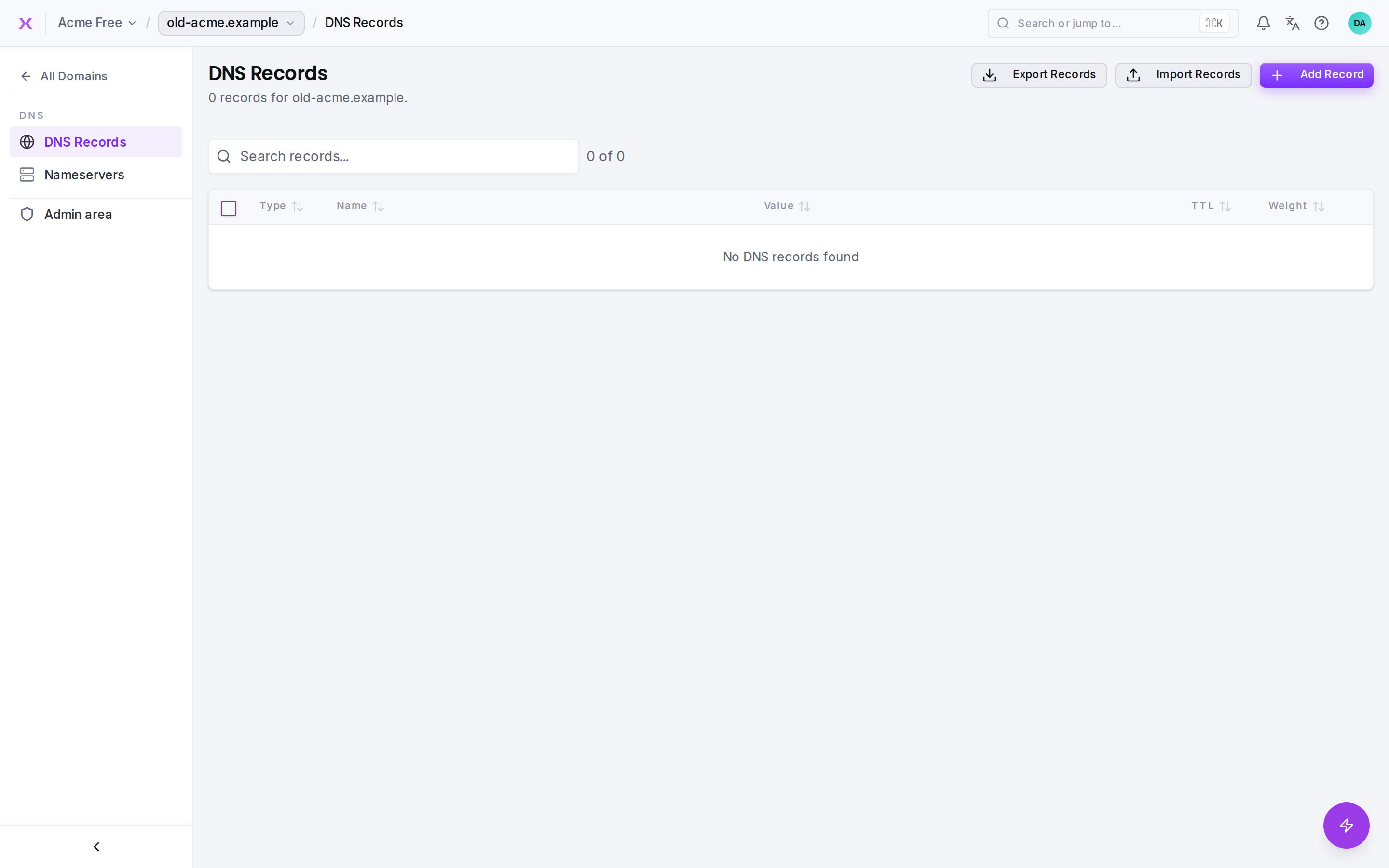 DNS management: edit a domain's DNS records.