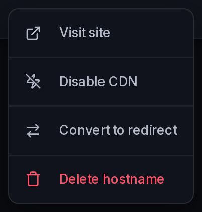 The per-hostname actions menu.