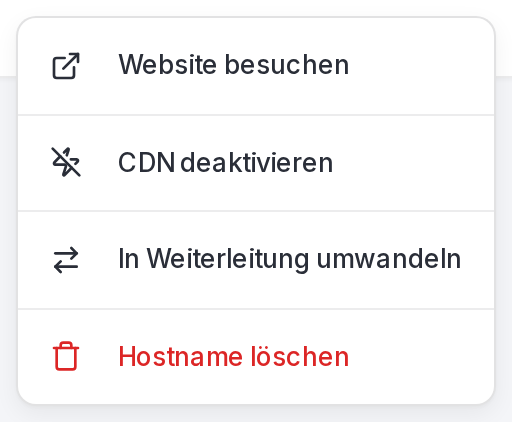 Das Aktionsmenü pro Hostname.