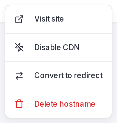 The per-hostname actions menu.
