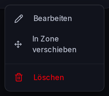 Das Aktionsmenü einer Weiterleitung: bearbeiten, in Zone verschieben oder löschen.