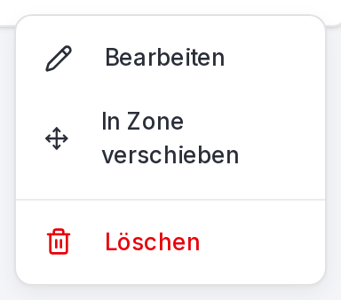 Das Aktionsmenü einer Weiterleitung: bearbeiten, in Zone verschieben oder löschen.
