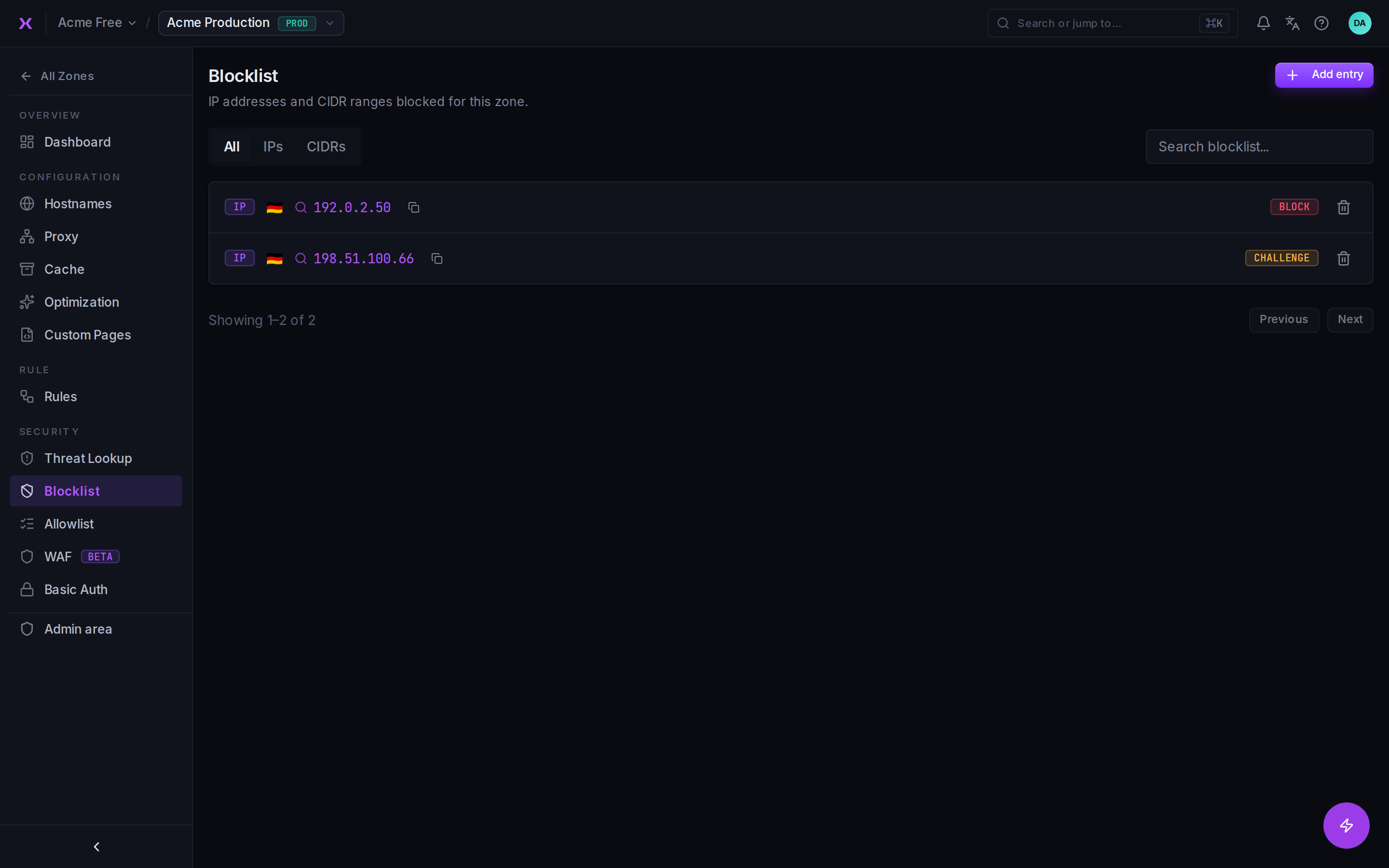 The per-zone blocklist. The allowlist works the same way.