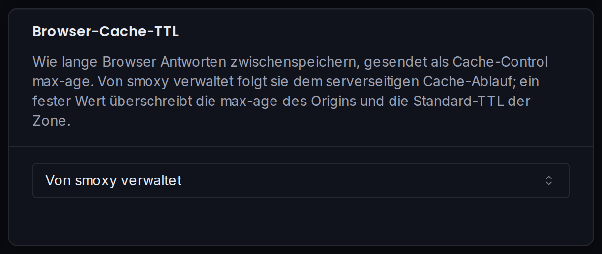 Die Karte „Browser-Cache-TTL“: wie lange Browser die vom CDN ausgelieferten Antworten zwischenspeichern.