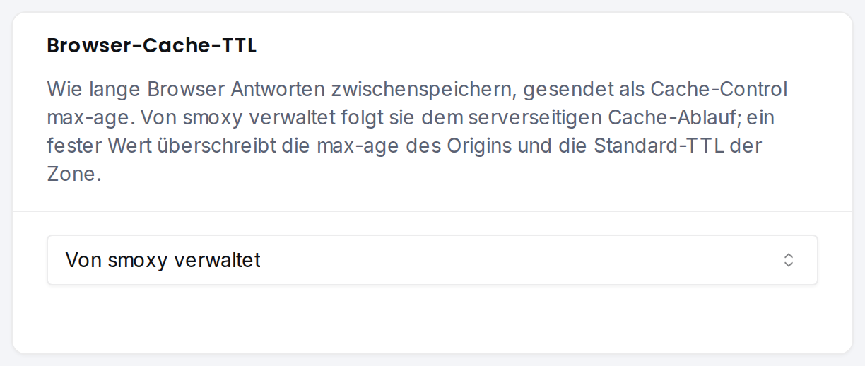 Die Karte „Browser-Cache-TTL“: wie lange Browser die vom CDN ausgelieferten Antworten zwischenspeichern.