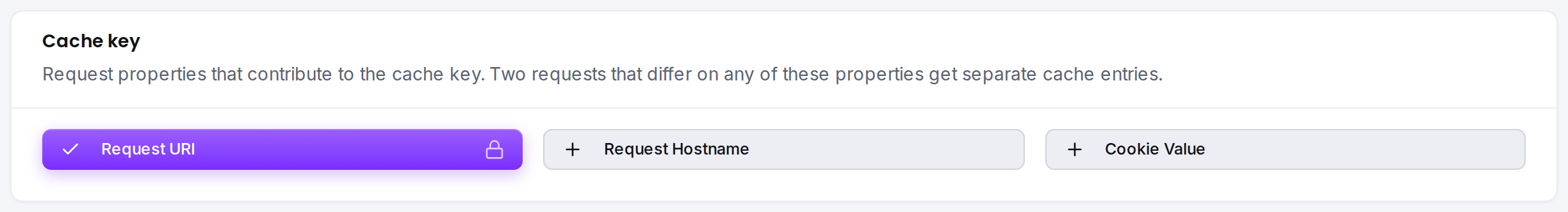 The cache key card: which request properties contribute to the key.