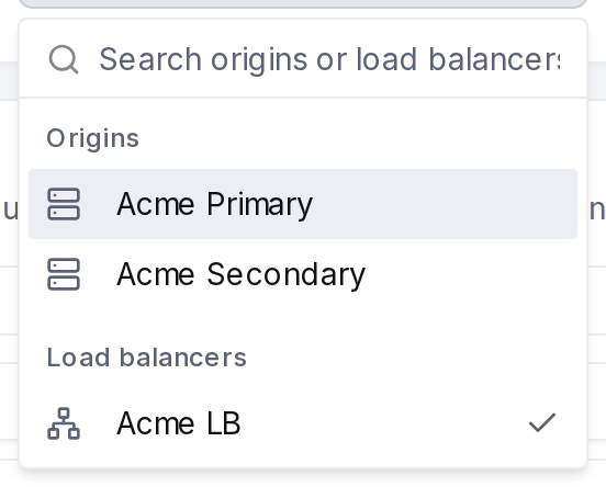The backend selector groups the available origins and load balancers.