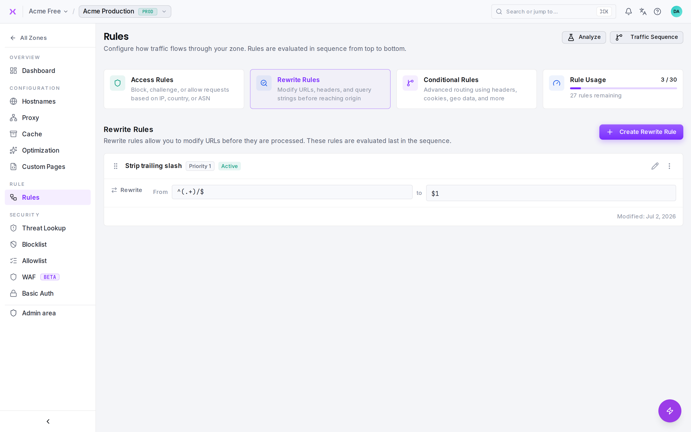 Rewrite Rules: transform incoming URLs before processing.